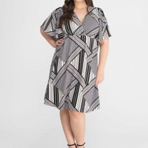 Kiyonna Florence Flutter Sleeve Dress Black & White